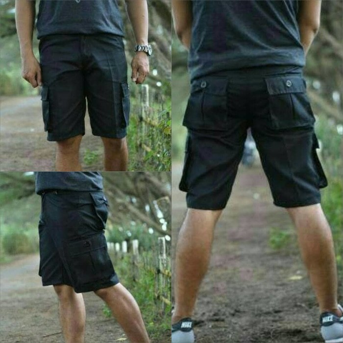 Celana Kimpul Celana Pria Cargo Celana Pendek Pria 3/4 Cargo Hitam Size 27-38