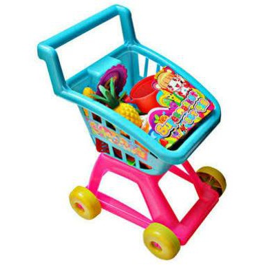 Mainan troli   Keranjang   Belanjaan   dorongan bayi   Troli Supermarket   Trolley Set