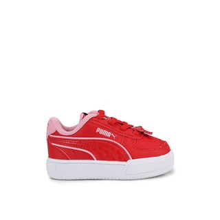 white and red puma trainers