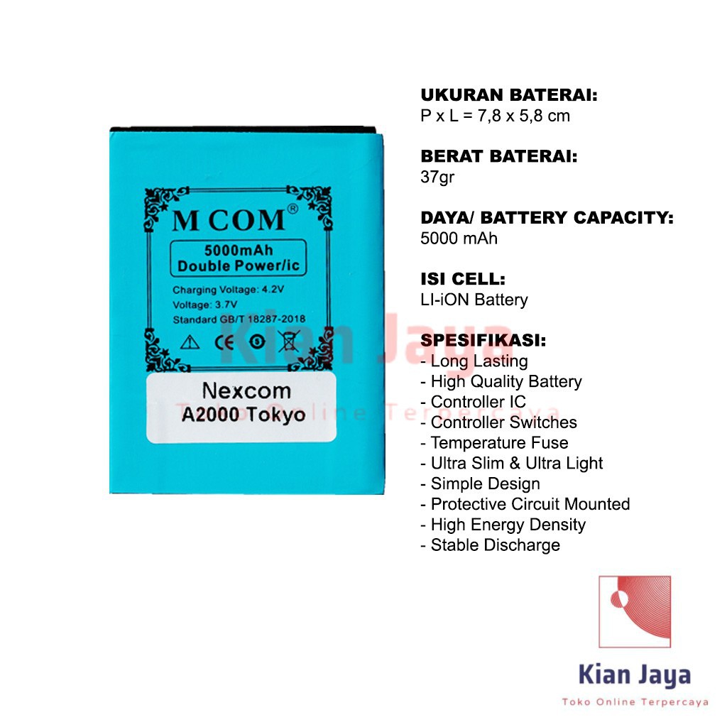 MCOM Baterai Hp Nexcom A2000 Tokyo Original Double Power Batrai Batre Battery Ori