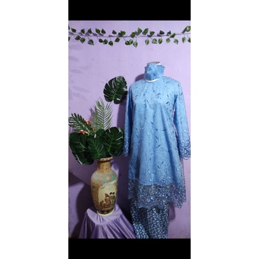 Baju Pesta Brokat Timbul biru ( free Masker )