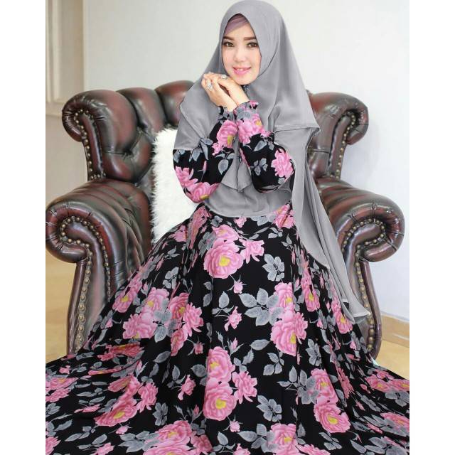 Gamis Syari Nia Plus Khimar Sifon Ceruty 2 Layer