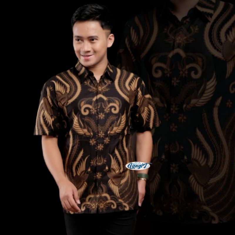 Batik Pria Lengan Pendek  BATIK MURAH HRB026 motif TERBARU 2021 Kode 002 size M L XL XXL BIG SIZE 3L 4L 5L 6L Reguler Fit-HEM IRONMAN HITAM
