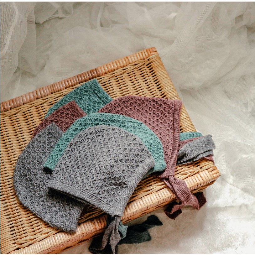 Naetokki Terry Baby Bonnet Bonet - Topi Anak Bayi Newborn Toddler Lucu Knitted Knit Hat Handmade