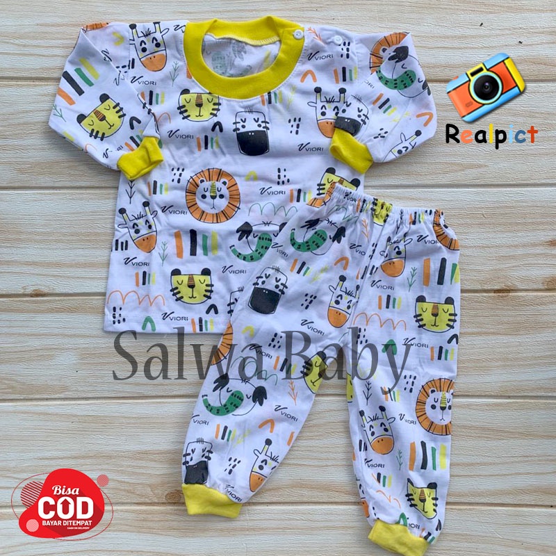 Setelan Baju Bayi Setelan Piyama Bayi Lengan Panjang Kancing Bahu Usia 3-12 Bulan Anababy