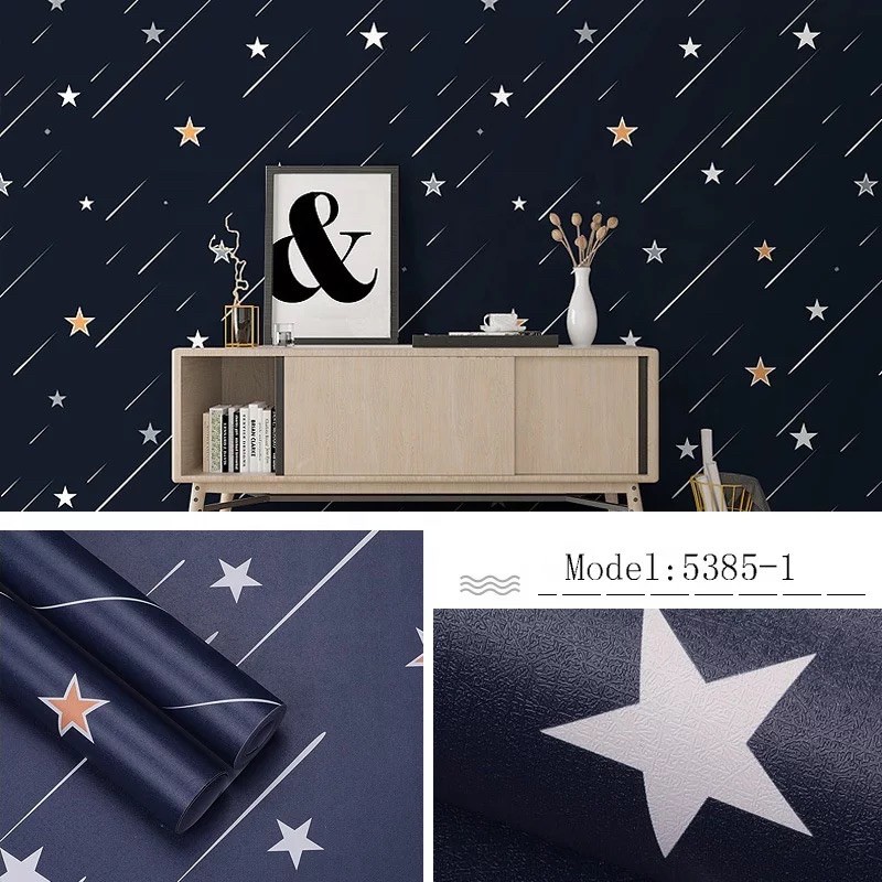 Wallpaper Dinding Ruang Tamu Motif BINTANG JATUH NAVY