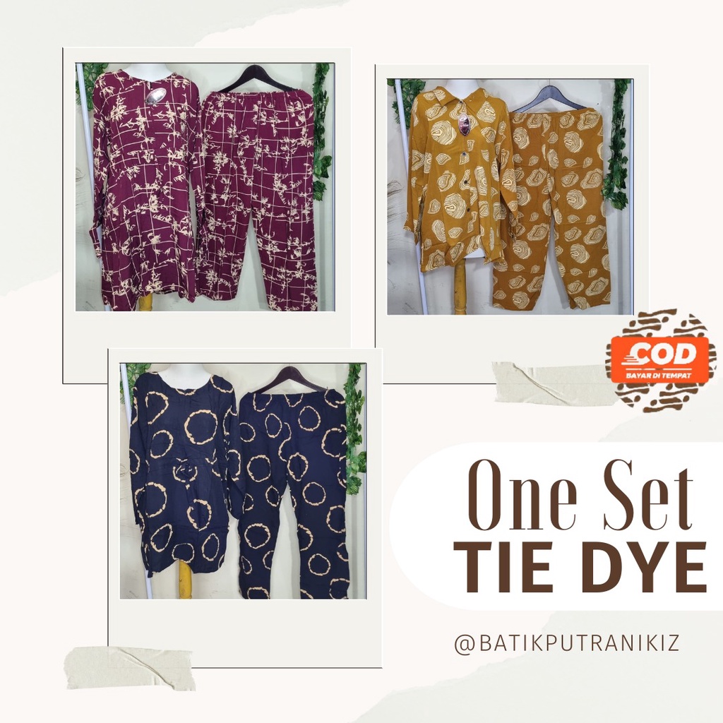 ONE SET SETELAN TIE DYE PAKAIAN TIDUR KEMEJA RAYON CELANA