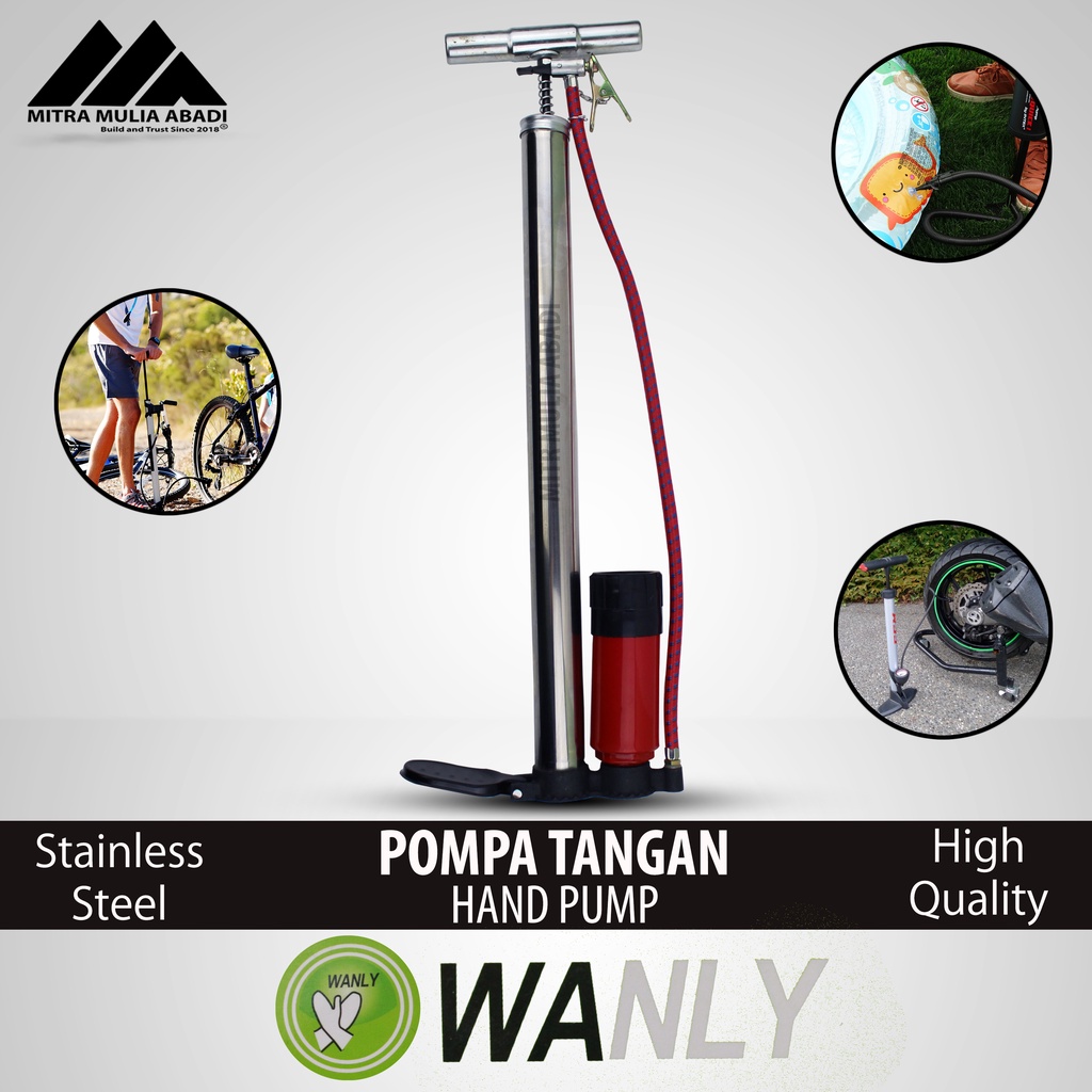 Pompa Angin Sepeda Motor Bola Tangan Standart 100psi 7bar Stainless | WANLY