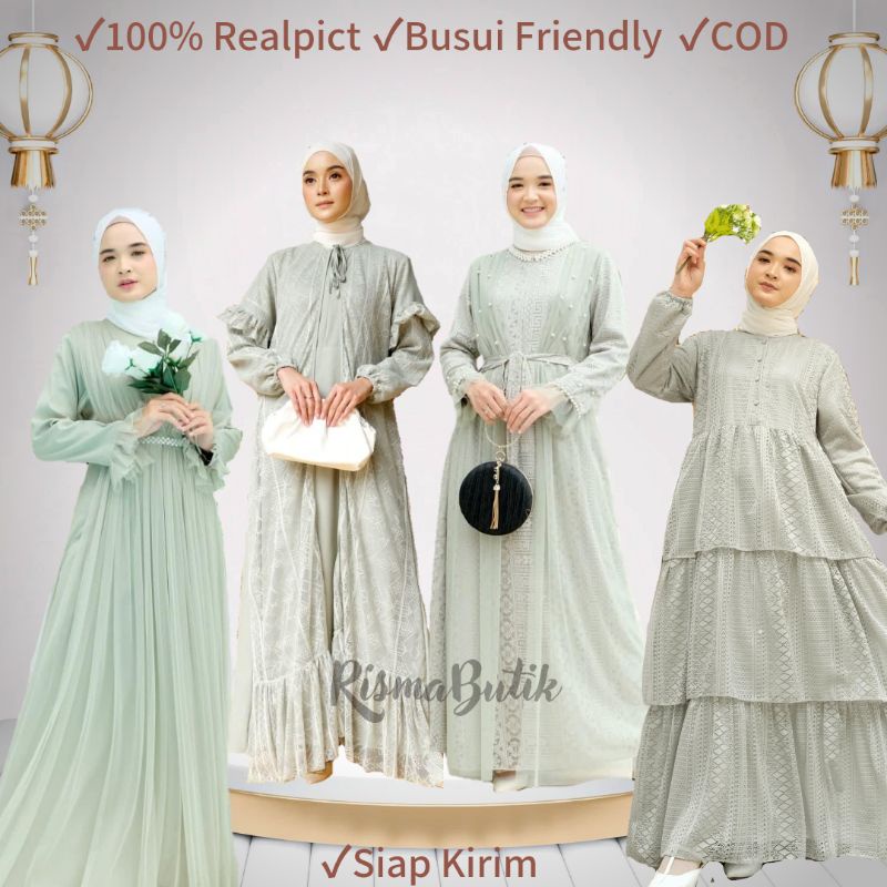 Dress Sage Mint Gamis Sage Green Gamis Seragaman Pesta Sage