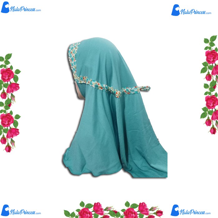 hijab anak hijau tosca motif bunga