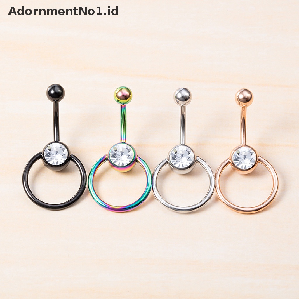 (AdornmentNo1) Cincin Tindik Pusar Bahan Stainless Steel Hias Kristal Untuk Wanita