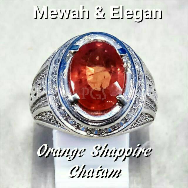 CINCIN BATU AKIK PERMATA ORANGE SHAPPIRE CHATAM  KEKERASAN 10MOHS TERMURAH