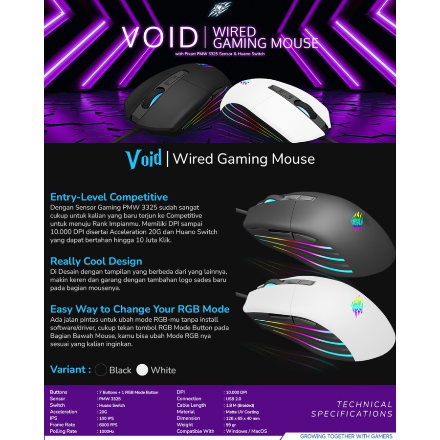 S40 Gaming Mouse Sades Void with Black / White Variant