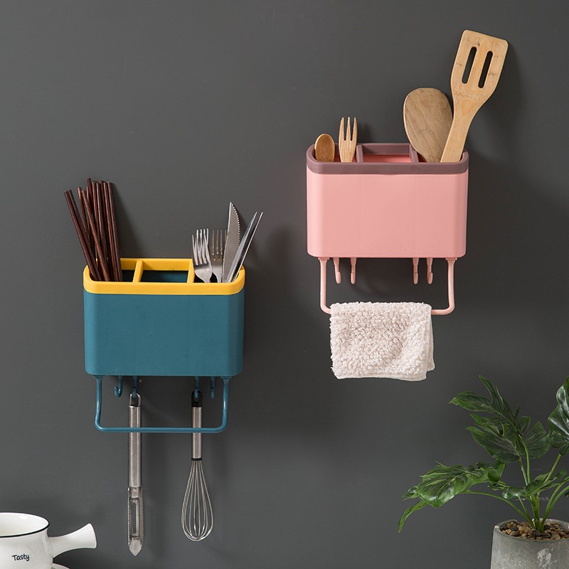 Smartchoice Rak Dapur Serbaguna  Kotak Penyimpanan Multifungsi Alat Makan Model Tempel Dinding