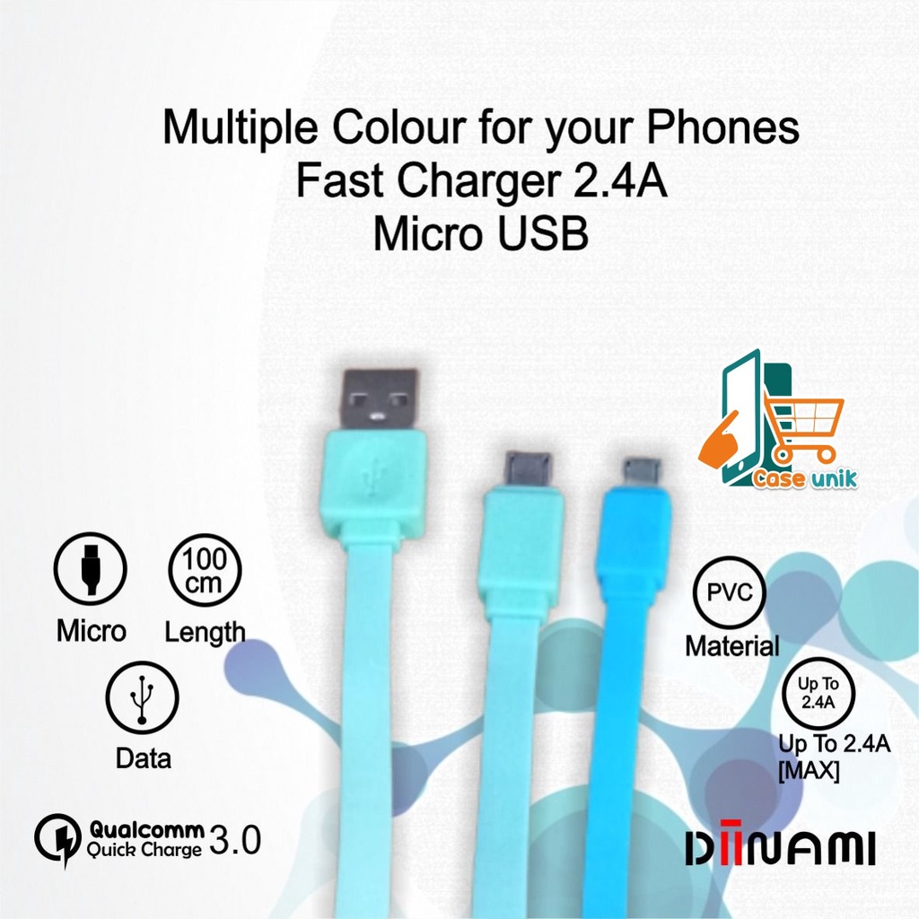 BM027 Kabel data pipih gepeng charger diinami 2.4A Micro iPhone tipe c usb fastcharging CS3477