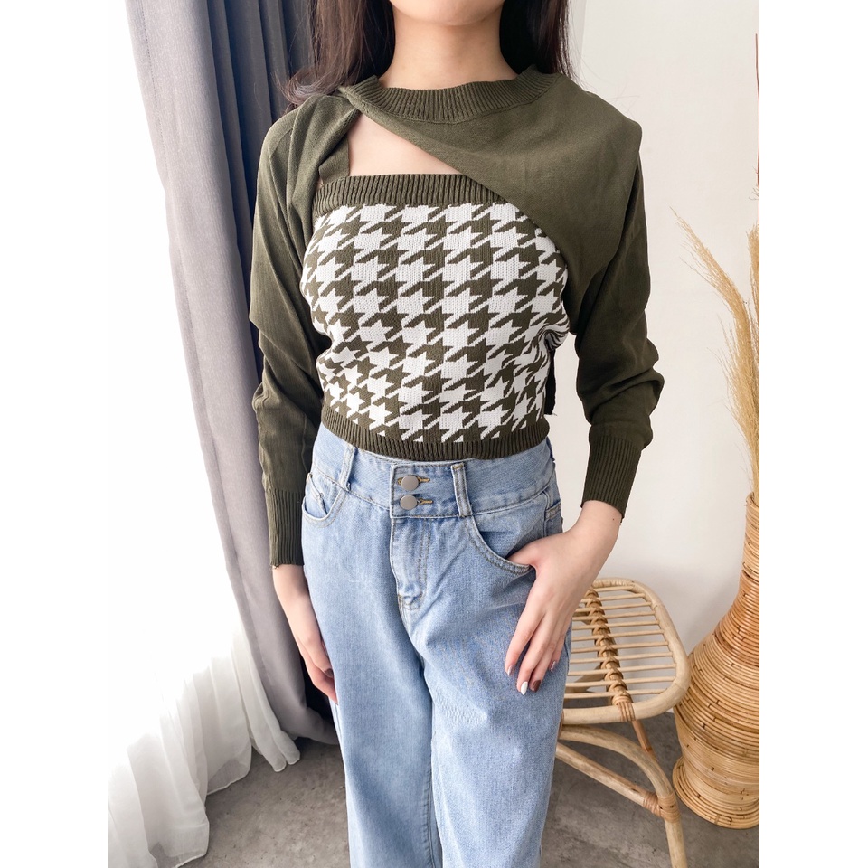 ZIKA Knit Houndstooth Set (Tank Top + Outer)