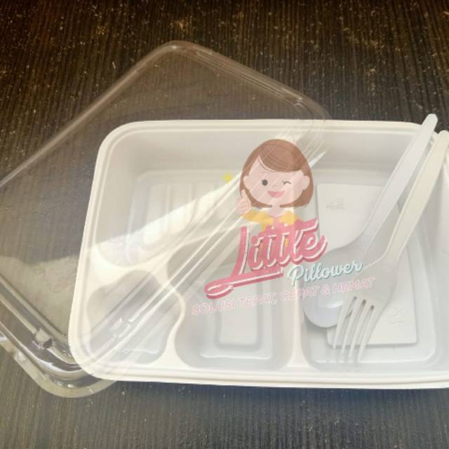 (ISI 25PCS - 4S PUTIH+GARPU+SENDOK) Tray Bento/Box Bento