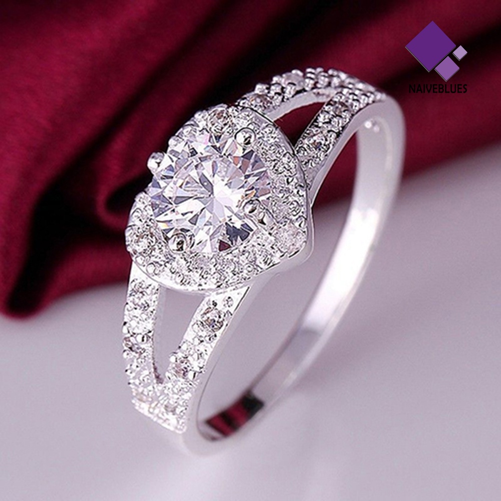 Cincin Sterling Silver 925 Bentuk Hati Aksen Kristal Untuk Wanita