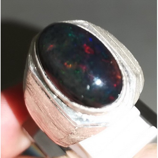 Cincin Batu Akik - Cincin Batu Permata - Batu Mulia - Batu Cincin Black Opal Kalimaya Ring Perak