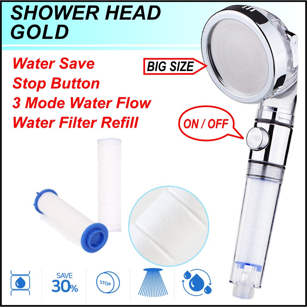 SHOWER HEAD GOLD / KEPALA SHOWER BIG SIZE WITH STOP