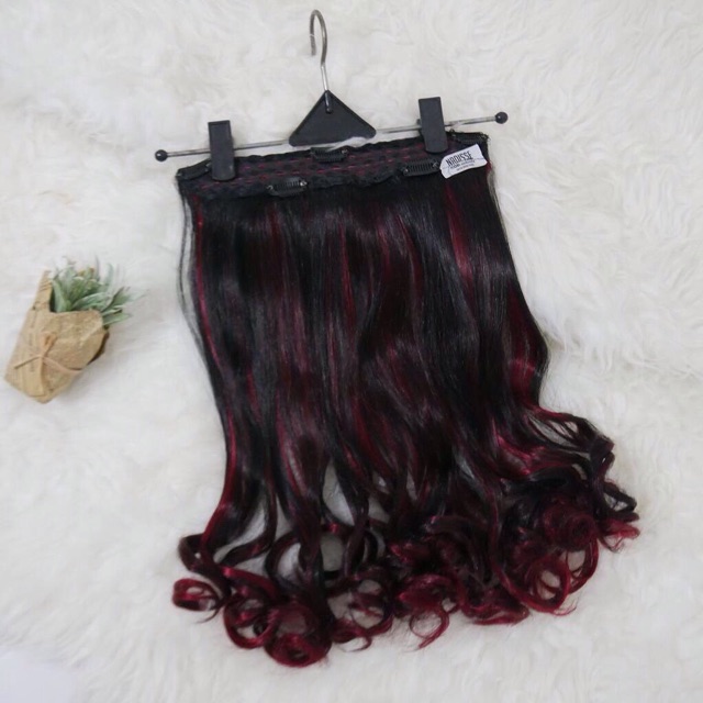 nadiSSE HAIR CLIP CURLY OMBRE MERAH HAIRCLIP BIGLAYER CURLY PANJANG HAIRCLIP CATOK JEPIT RAMBUT COD