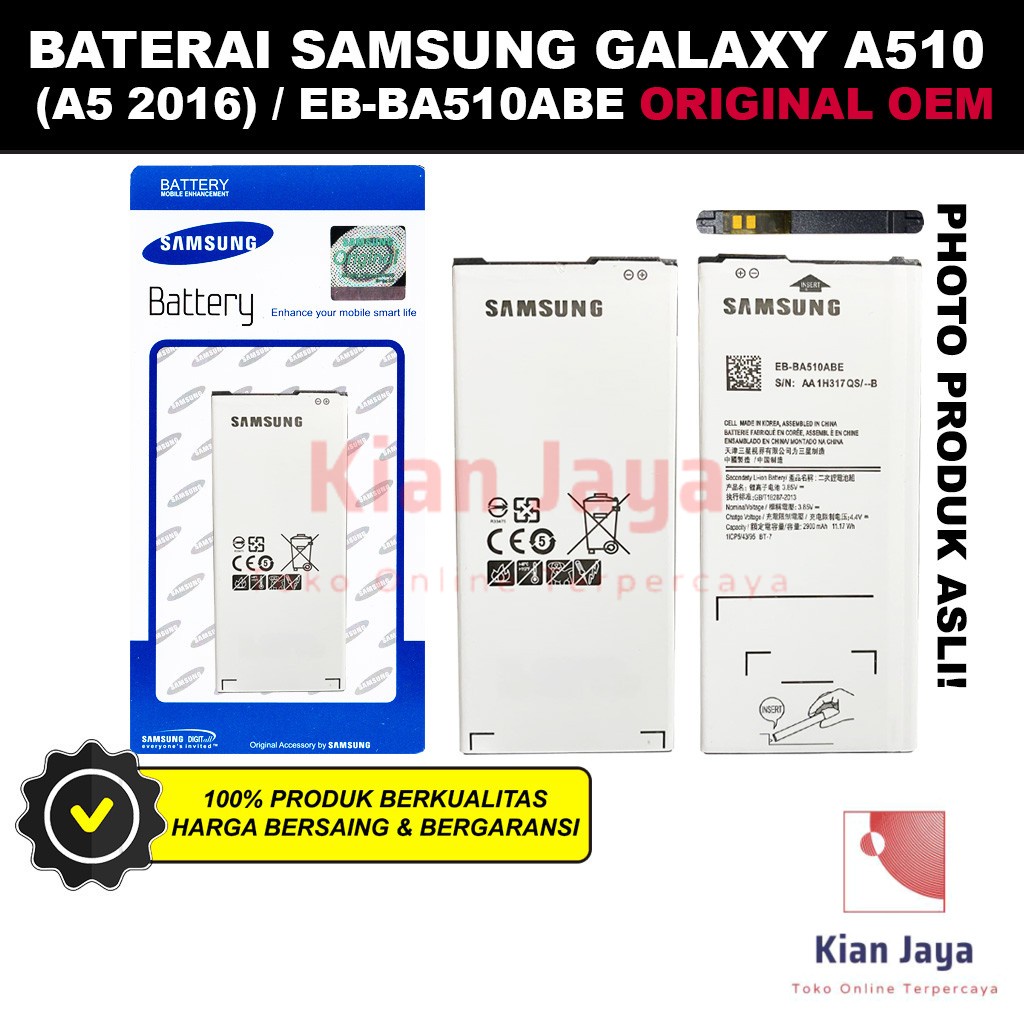 Baterai Samsung A5 2016 A510 A510F Original OEM Batre Batrai Battery Hp EB-BA510ABE Ori