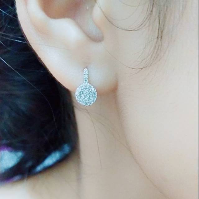 Anting jepit fashion wanita remaja dan dewasa bulat perak asli 925/silver lapisan emas putih murni..