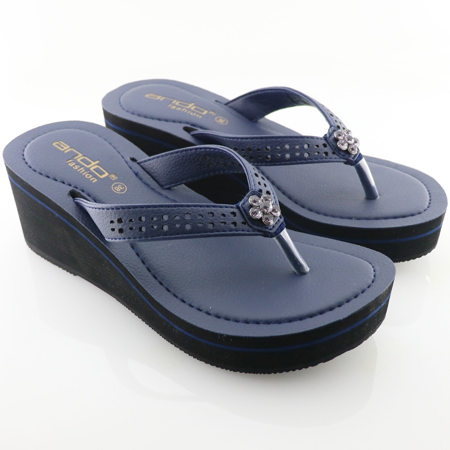 Ando Amanda Navi - Sandal Wedges Wanita