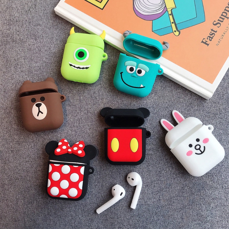 Soft Case Bahan Silikon Desain Kartun Mickey Minnie 3d Untuk Apple Airpods 1 2 Wireless Bluetooth