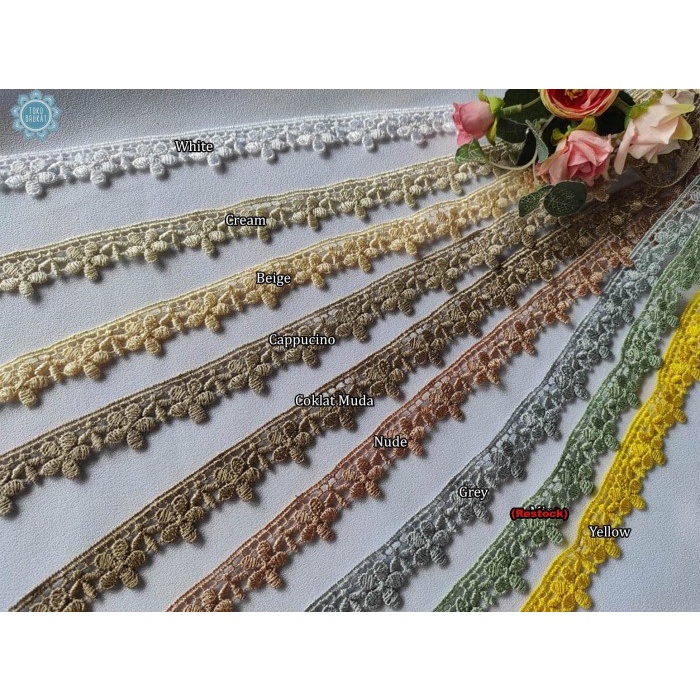 Kain Renda Bordir Giper - Bunga Kecil - 12466 (L:-/+ 2 cm)- Per yards - Putih