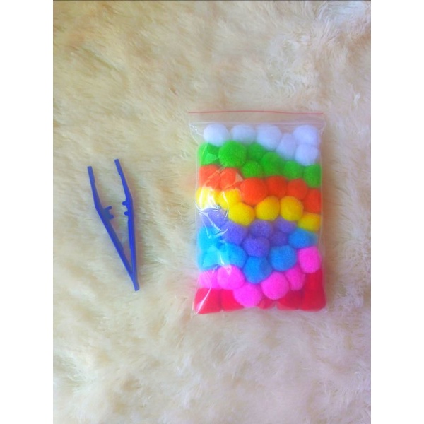 pompom 2,5cm 1,5cm mainan sortir warna bola bulu menghitung/ sorting color