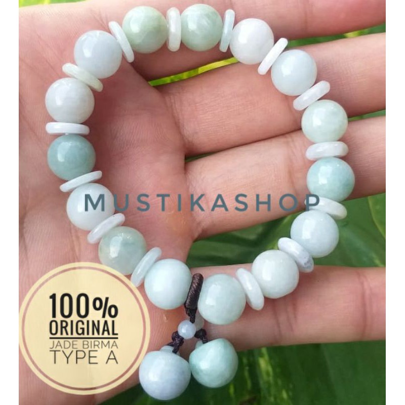 Gelang Batu Giok Asli Jade Birma Type A Feicui Natural Pria Wanita