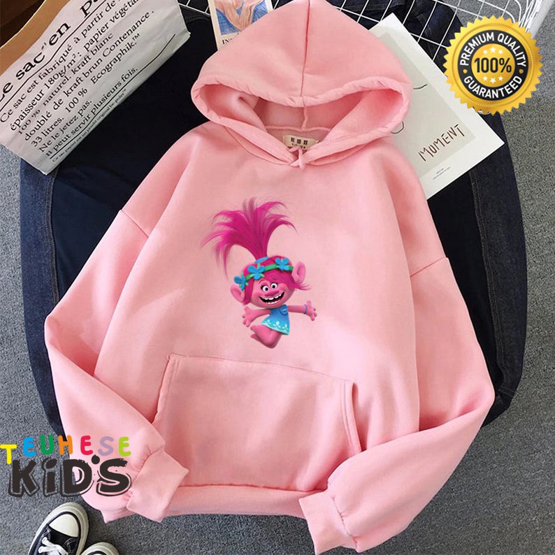 jaket  hoodie anak trolls poppy bahan premium