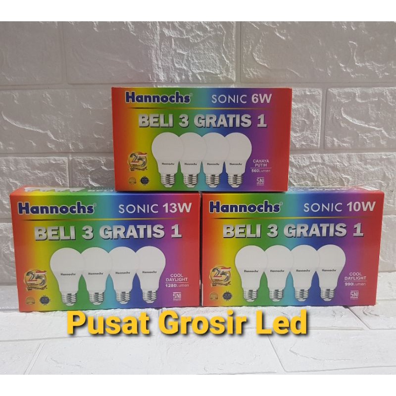 Hannochs Sonic 3 Gratis 1 Paket isi 4 pcs 6 watt, 10 Watt, 13 watt