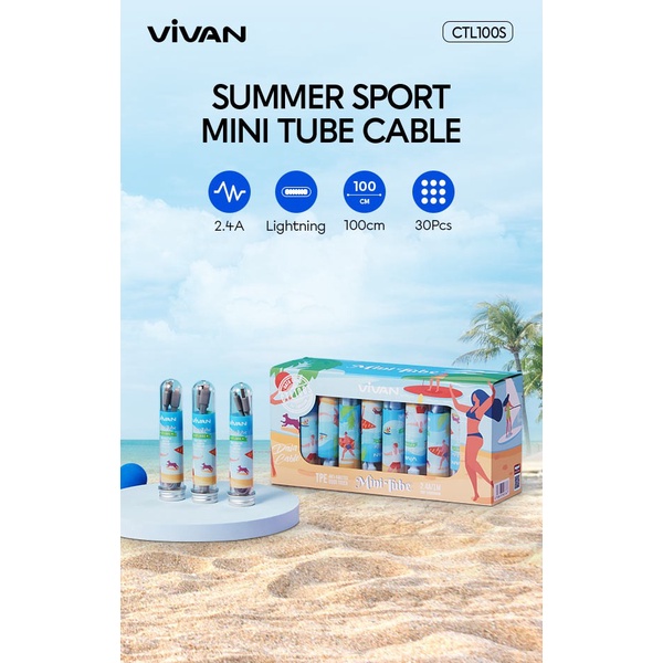 Vivan CTL100S Colorful Tube Lightning Kabel Data Cable 30pcs CTL100