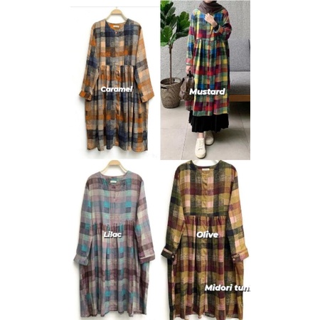 MIDORI TUNIC CARAMEL OLIVE, LILAC, MUSTARD MAHARA.ID