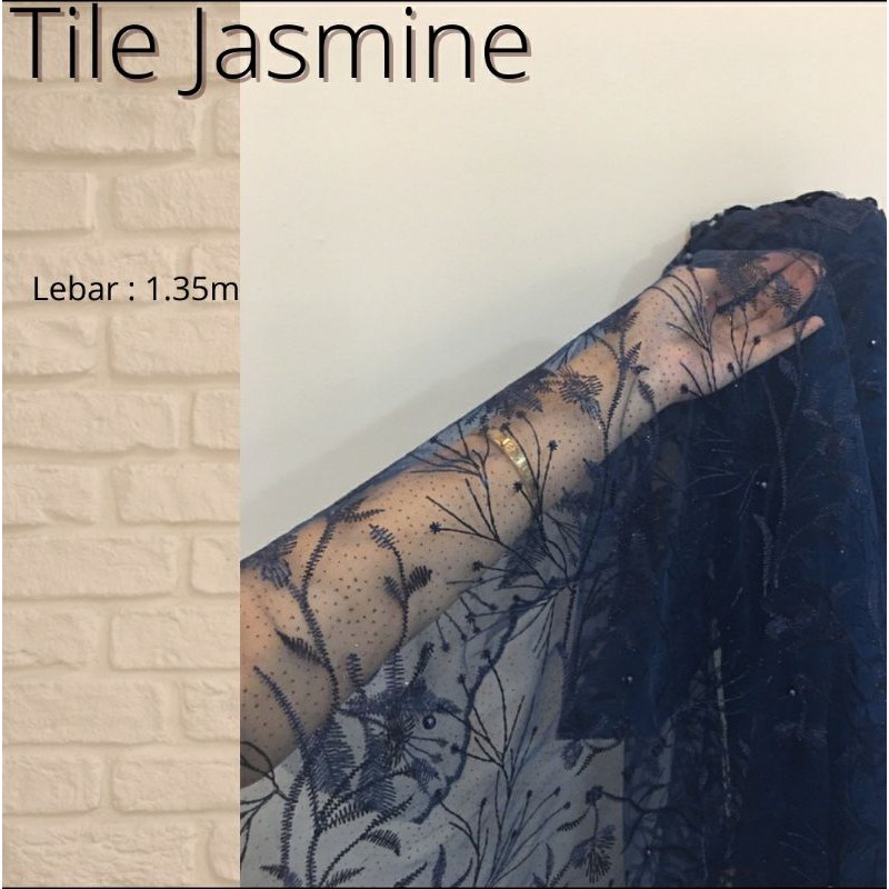Kain Brukat Tile Mutiara Jasmine Warna Biru Navy