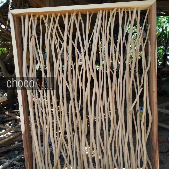 Backdrop partisi penyekat ruangan ranting kayu kombinasi frame by chocoart jepara custom terbaru