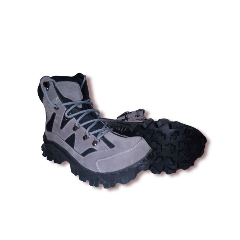 SEPATU SAFETY UJUNG BESI OUTDOOR HIKING TRACKING WARNA ABU