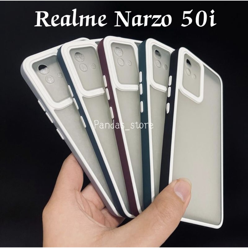 Pro Hybird Realme Narzo 50i Softcase Halus dan Elegan / Pinggiran Garis Putih Keren (Pandas)