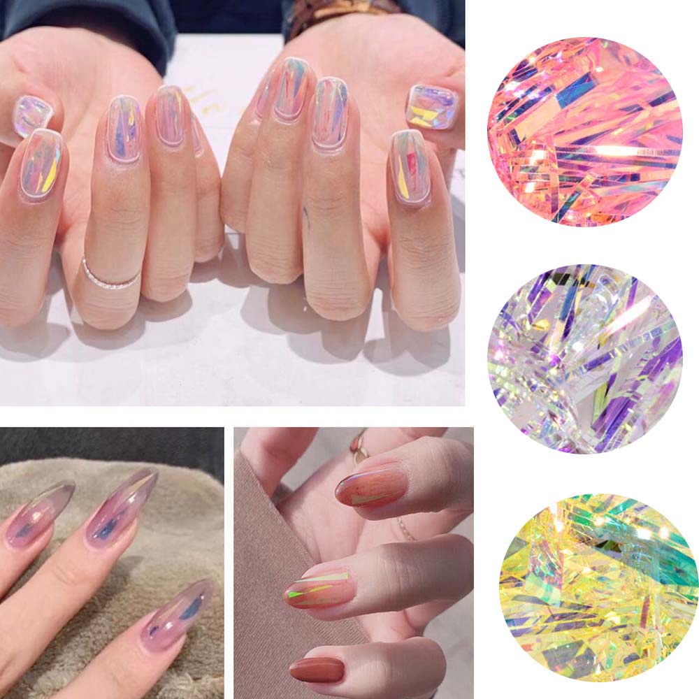 MXBEAUTY Irregular Aurora Cellophane Fragments Colorful Transfer Paper Nail Foil Film Gradient Mirror Glitter Decal DIY Laser Irregular Strip Candy Paper Manicure Tools Nail Stickers