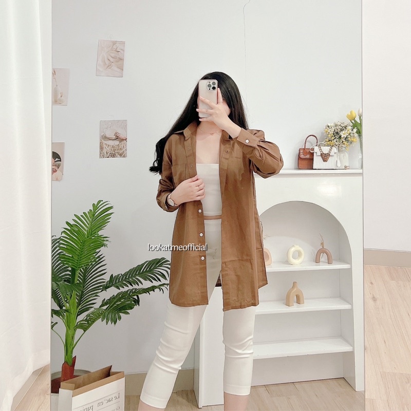 lookatmeofficial • Kemeja Wanita Bahan Linen Ariel Oversize Shirt With Pocket