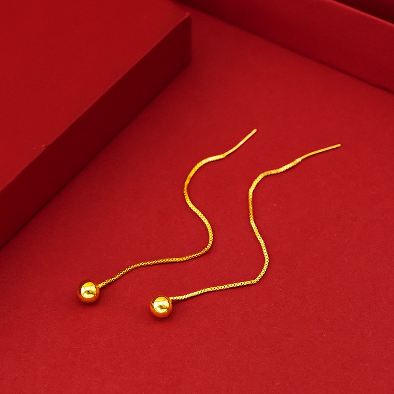 Perhiasan Anting Lapis Emas Emas Asli Kadar 375Bentuk Bola Glossy Gaya Korea Untuk Wanita
