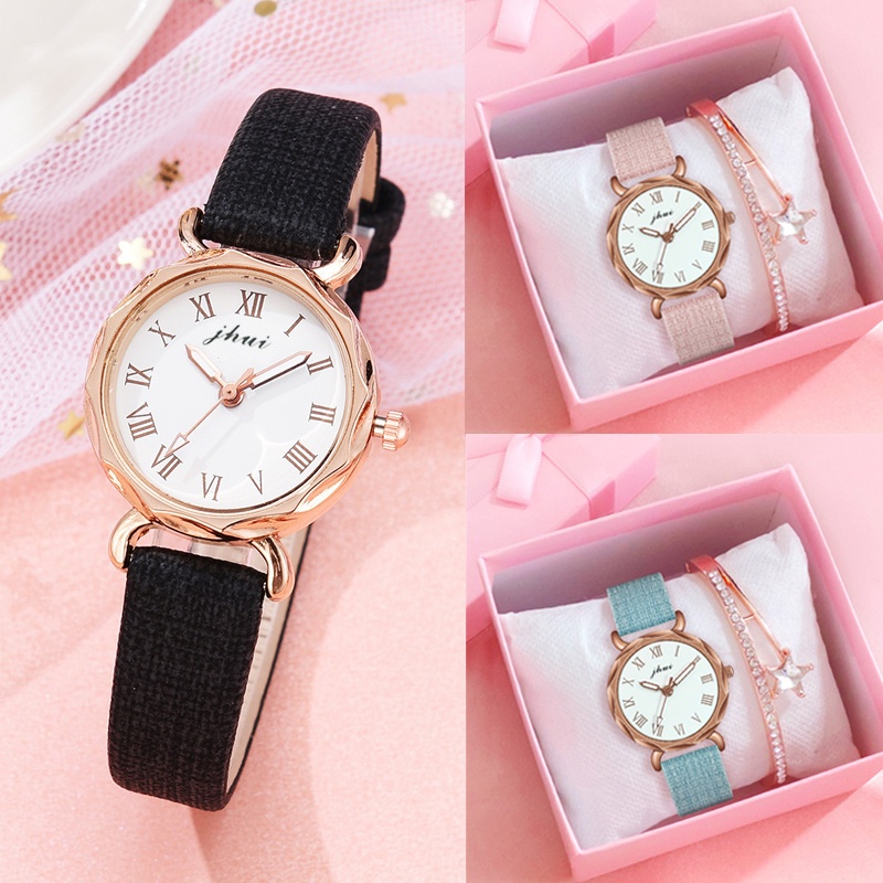 SANGCAKRA COD - Jam Tangan Casual Wanita Analog Kecil Dial Bulat Strap PU Leather Korean - JW46