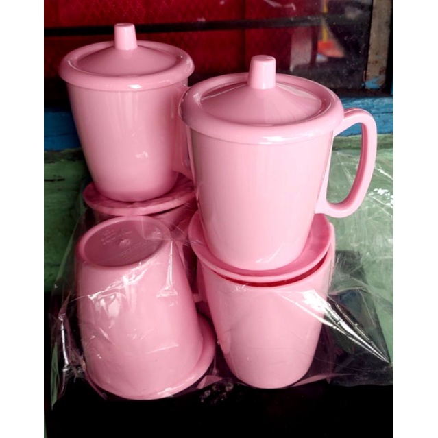 Gelas mug melamin tutup (diameter 8cm)/gelas melamin tahan panas/dingin goodgrade