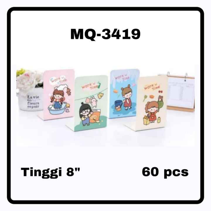 

ROYALE STATIONARY - STAND BOOK / Book END / PEMBATAS Buku MOTIF WORK TIME Bahan Besi dapat 2 pcs MQ-3419