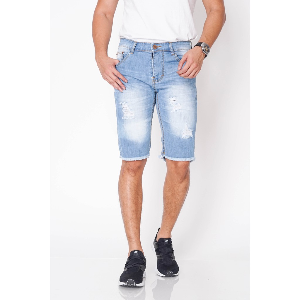 Celana Pria Pendek Short Jeans 3/4 Jeans Stretch - Biru Muda