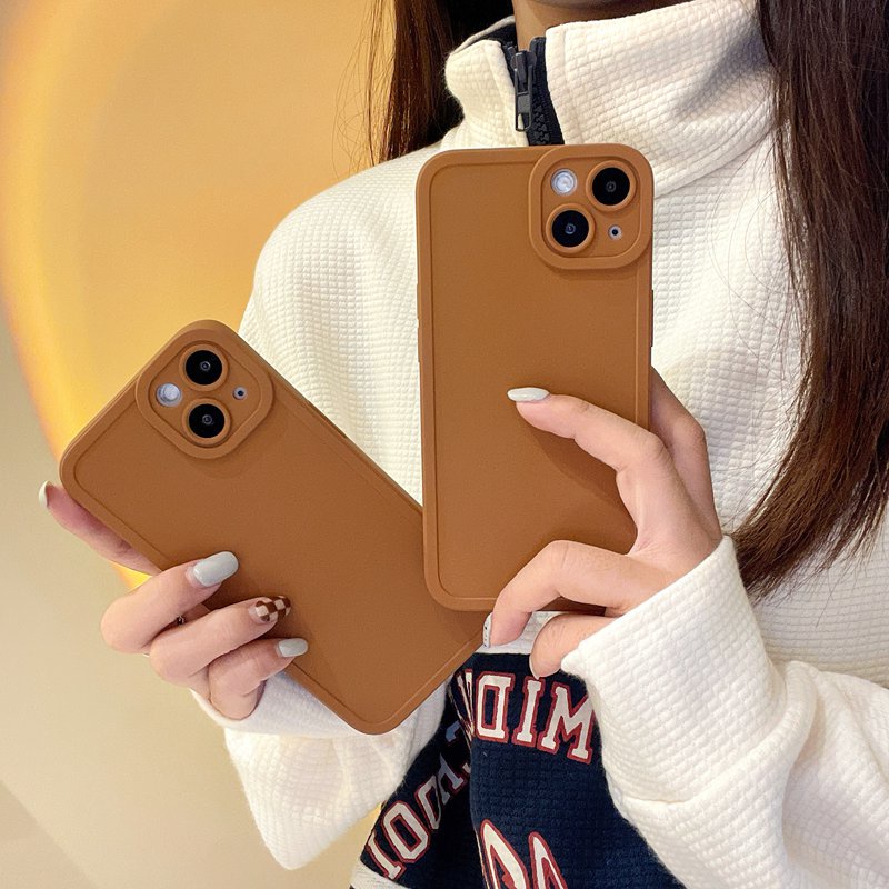 Korean Style！Pure Brown Color Soft Silicon Case iP iPhone 7 8 + Plus X XR SE 2020 XS Max 11 12 13 Pro Max Camera Protector