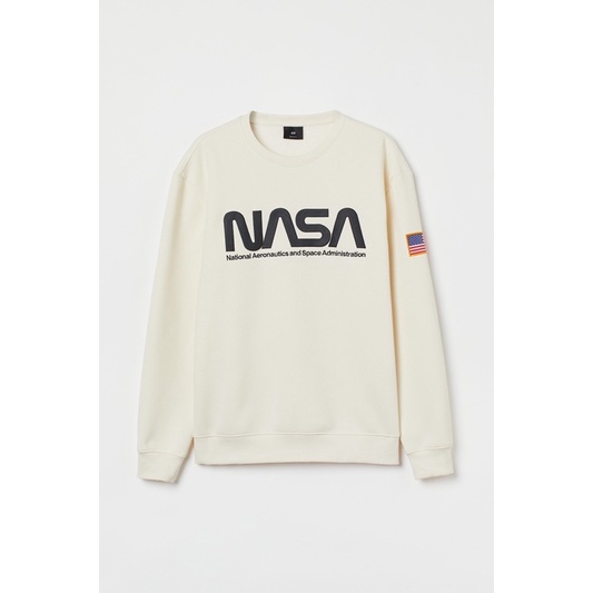 ( 8.8 ) Crewneck Sweatshirt H&amp;M Unisex Sablon Nasa Bordir Bendera Usa, Flecee Katun Lembut Tebal, Free Papperbag