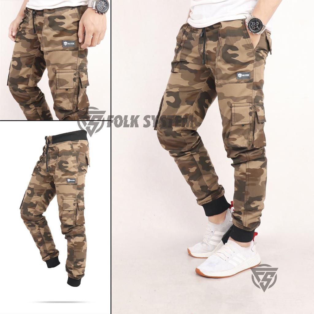 Celana panjang cargo jogger pria camo origianal folksystem